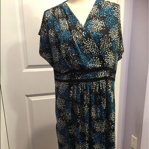 Turquoise and white dress.